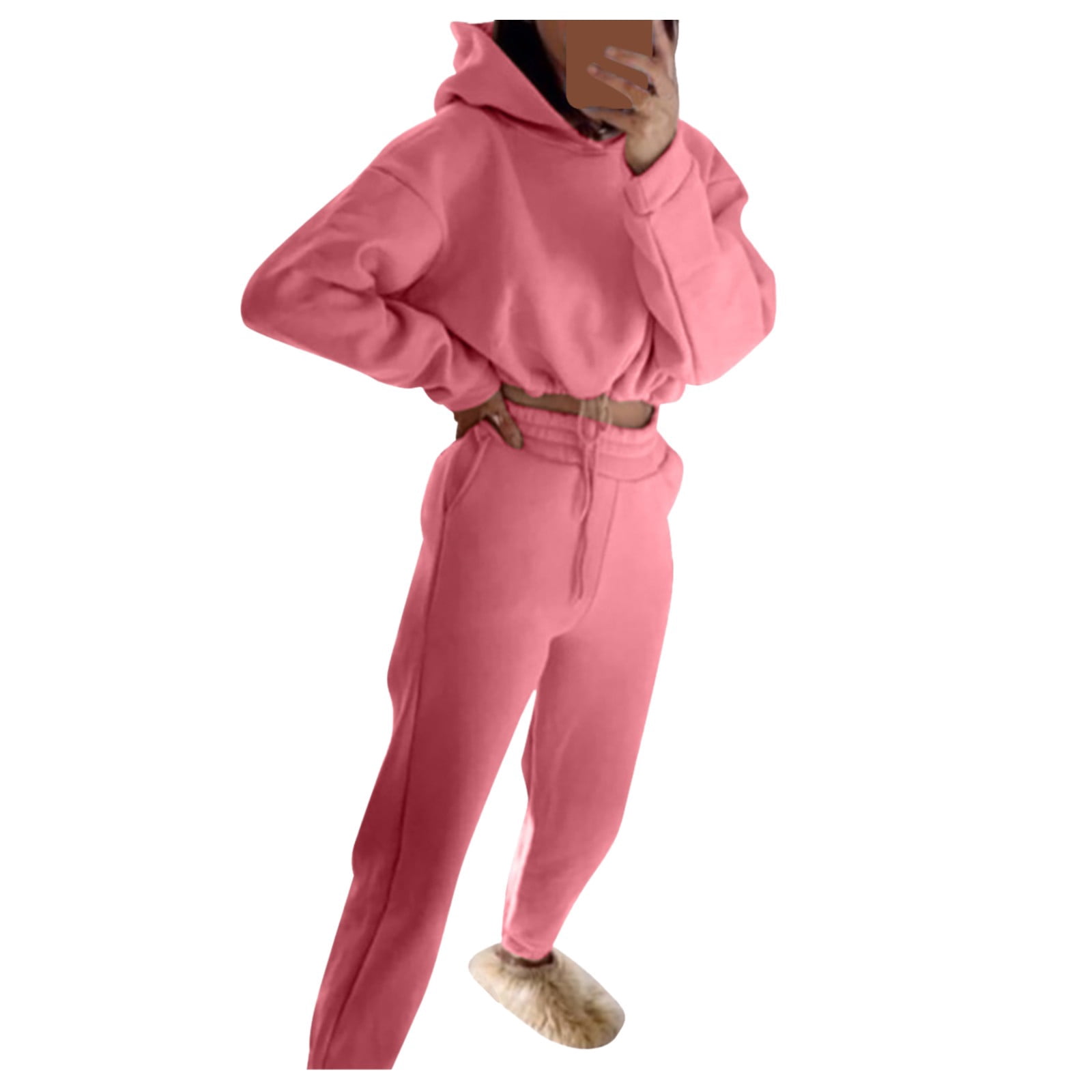 Sporty Hooded Jacket and Knitted Trousers Set