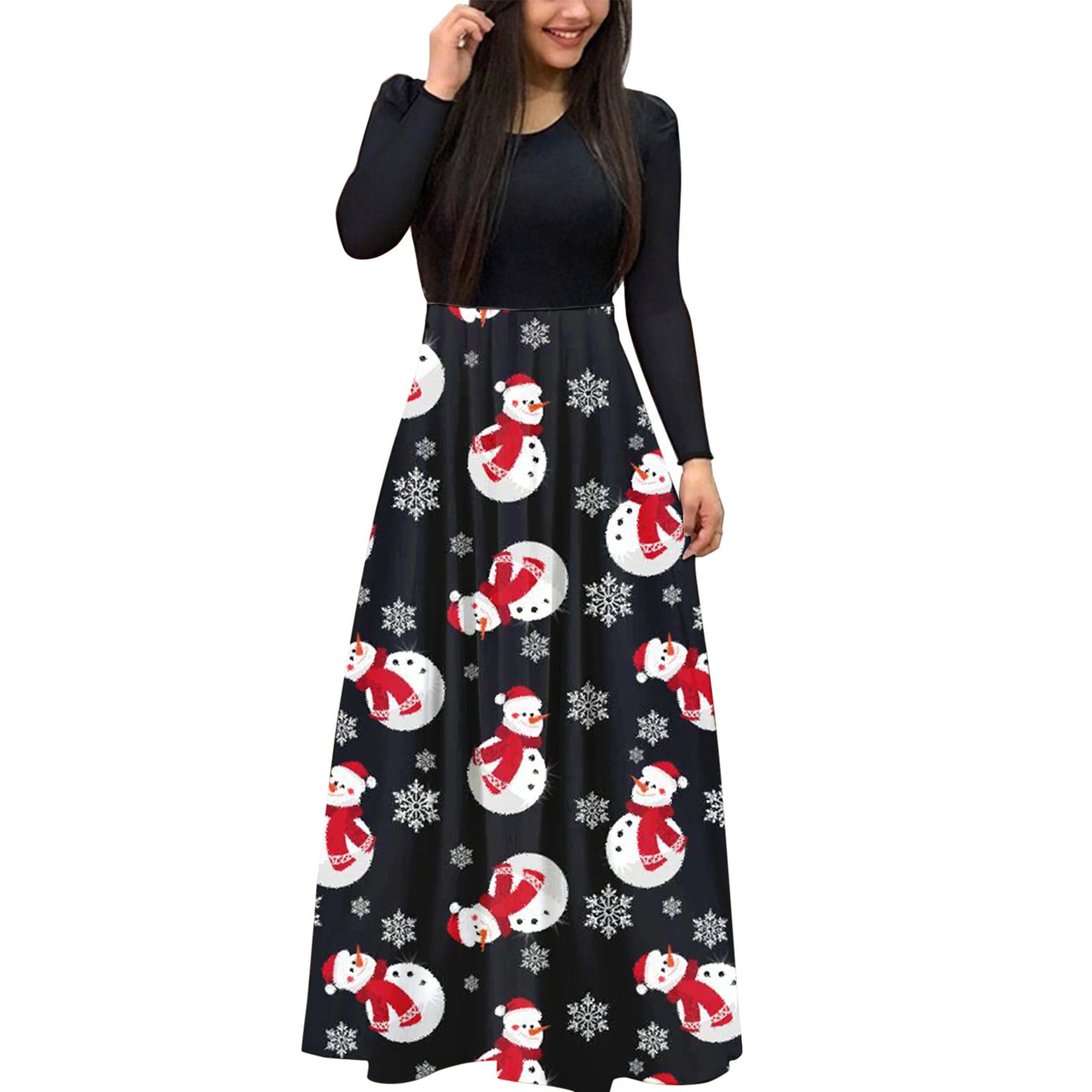 AdBFJAF Sun Dresses Women Floral Women Dress Christma Print Long Sleeve ...