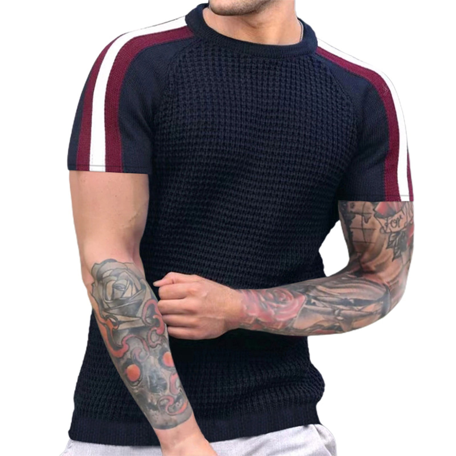 AdBFJAF T-Shirts for Men Pack Of 10 Men's Muscle T Shirts Contrast Color  Stretch Short Sleeve Workout Tee Casual Slim Fit Henley Shirt 2024 Summer