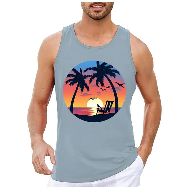 AdBFJAF Tank Tops Men Large Tall Mens Summer Vacation Beach Hawaii