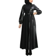 AdBFJAF Womens Casual Dresses Silk Women's Long Sleeve Dress Vintage Pullover Abaya Prayer Clothes Female