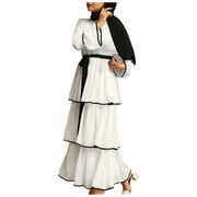 AdBFJAF Womens Summer Dresses Casual Long Length Women's Cake Dress Abaya Arab Kaftan Dress with Belt Female