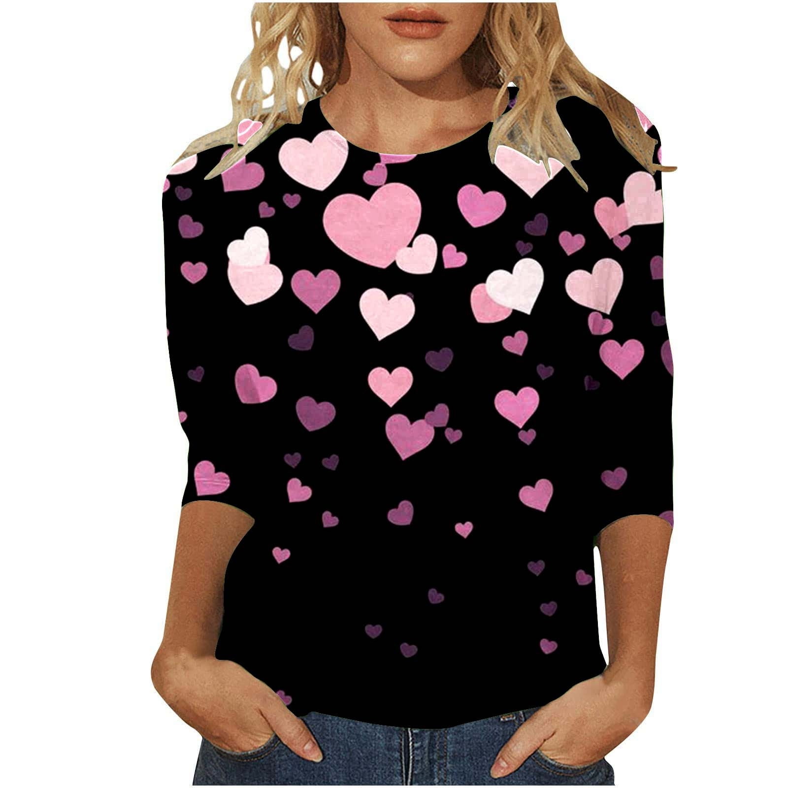 AdBFJAF Womens T Shirts Casual Loose Fit Women's Valentine's Day Heart ...