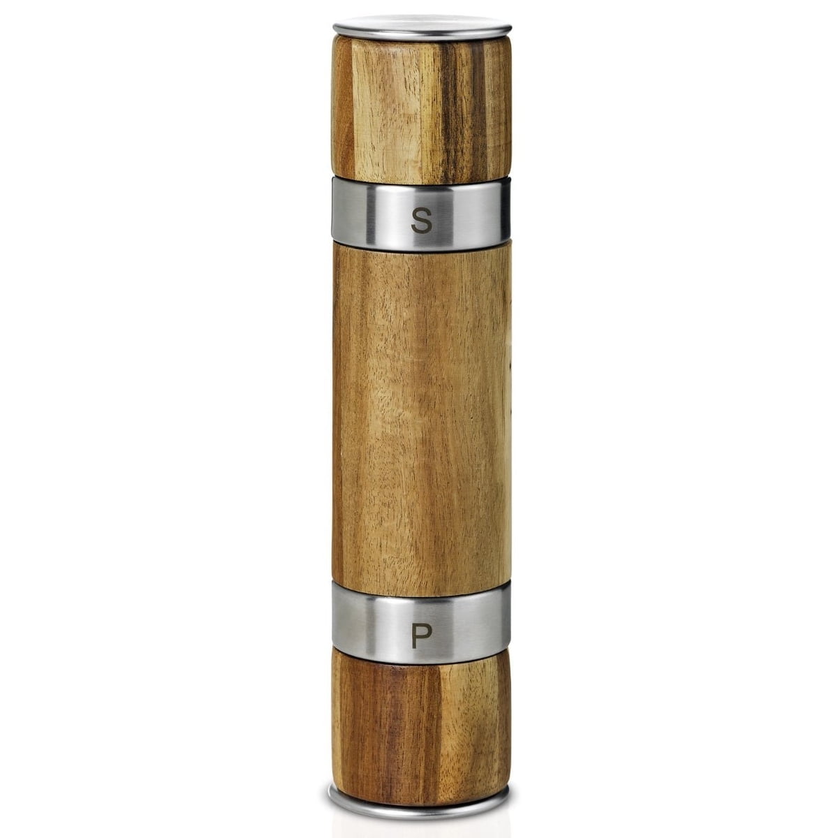 Acacia Wood and Stainless Steel Dual Salt and Pepper Mill