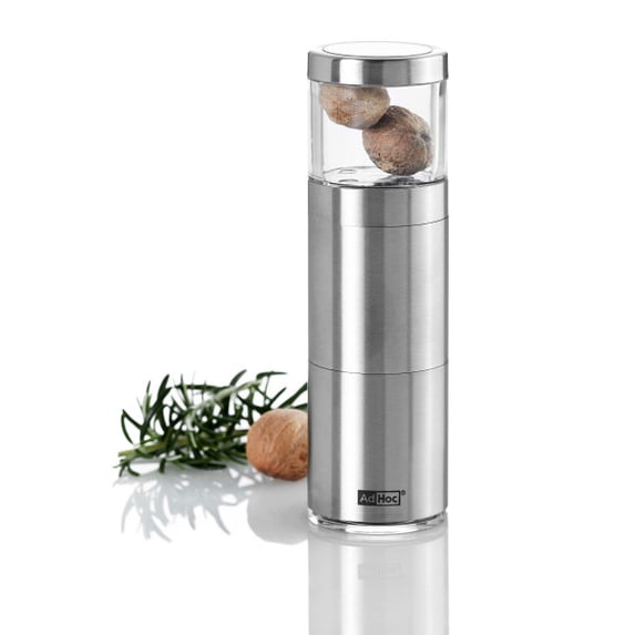 Adhoc Slim Profile Muskatino Nutmeg Mill & Spice Grinder with Ceracut & Storage Container, Stainless Steel 5"