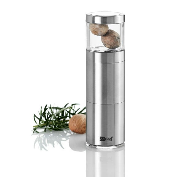 Adhoc Slim Profile Muskatino Nutmeg Mill & Spice Grinder with Ceracut & Storage Container, Stainless Steel 5"