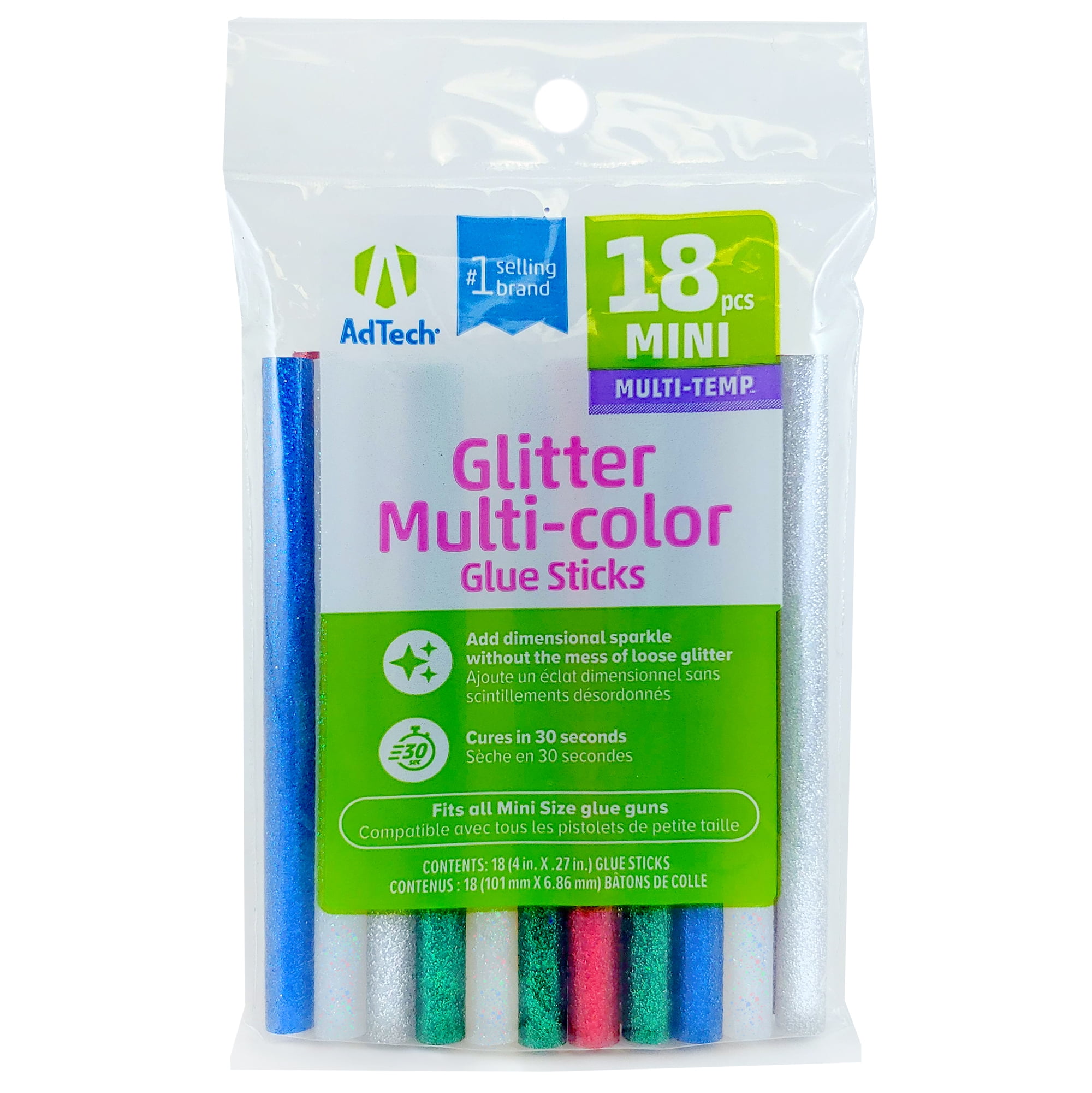 AdTech 4" Glitter Hot Glue Sticks 18 Count Mini Size