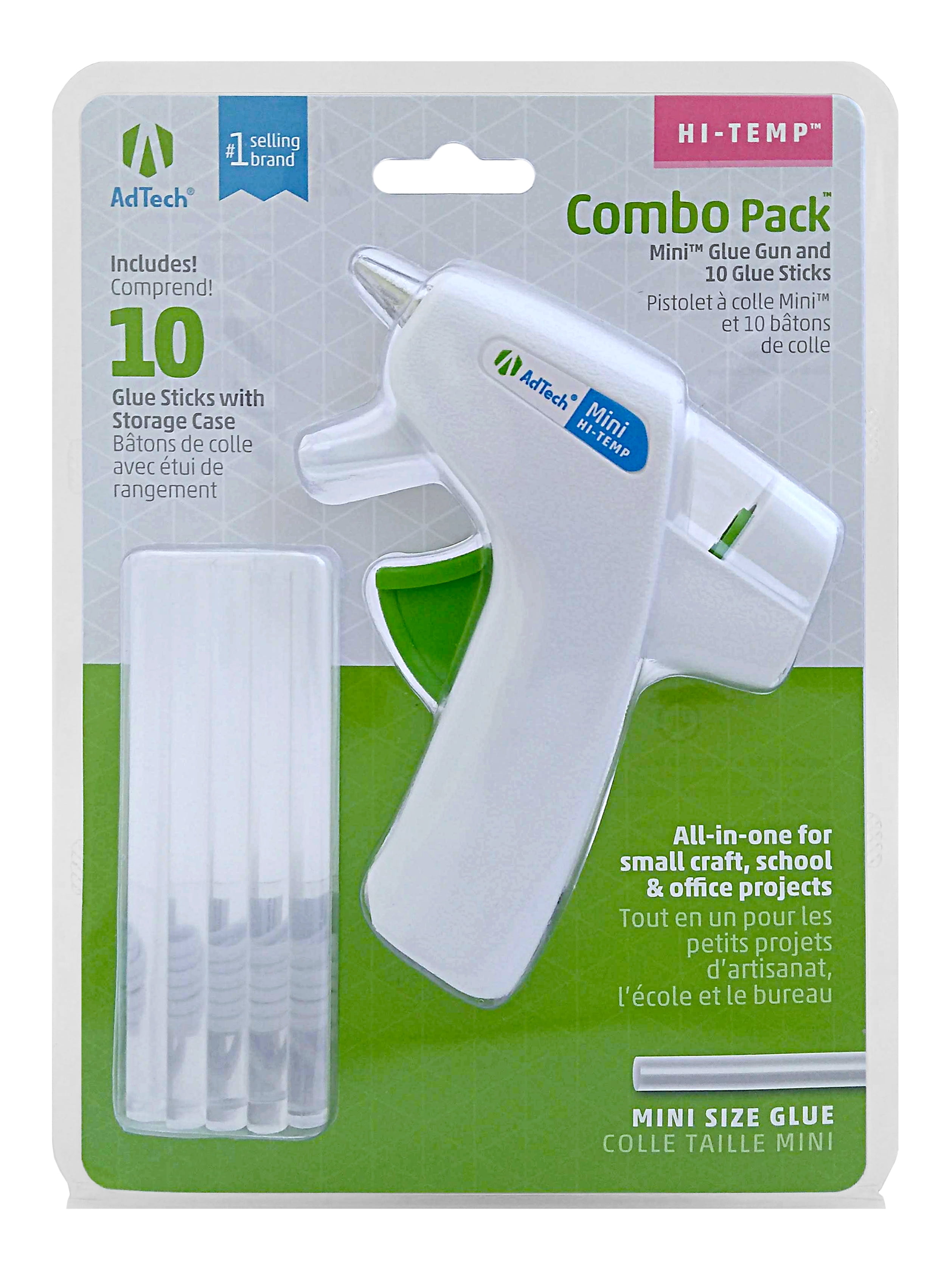 AdTech Combo Pack High Temp Mini Hot Glue Gun with Glue Sticks, White, 1  Glue Gun with 10 Mini Glue Sticks