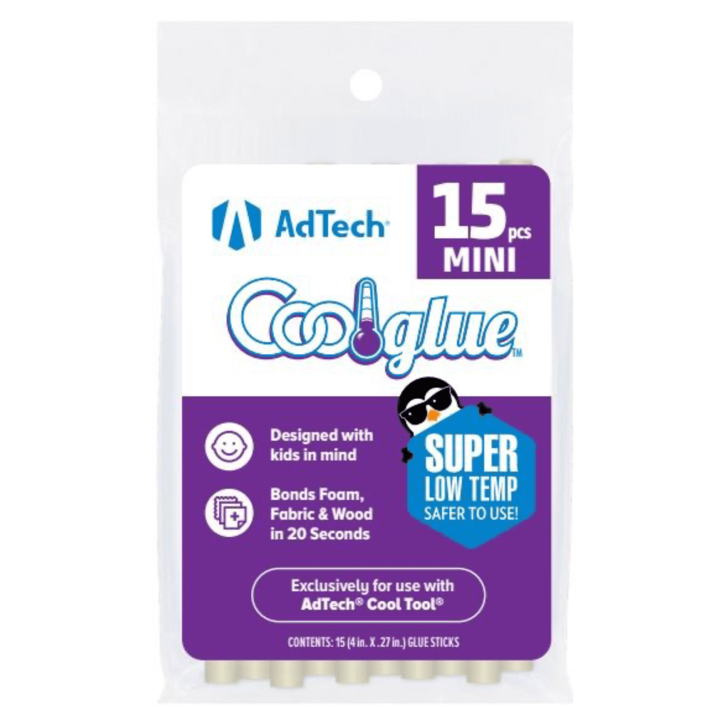 AdTech Cool Glue Ultra Low Temp Mini Glue Sticks, 15 Pcs, Clear