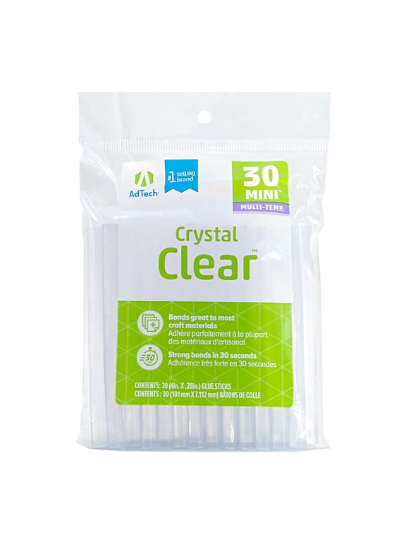 Crystal Clear Hot Glue Sticks Mini Size, Pack of 30, 4 x .28