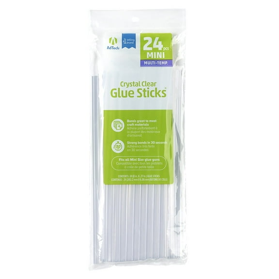 AdTech Crystal Clear Mini Size Multi Temp All Purpose Glue Sticks, 15 Sticks