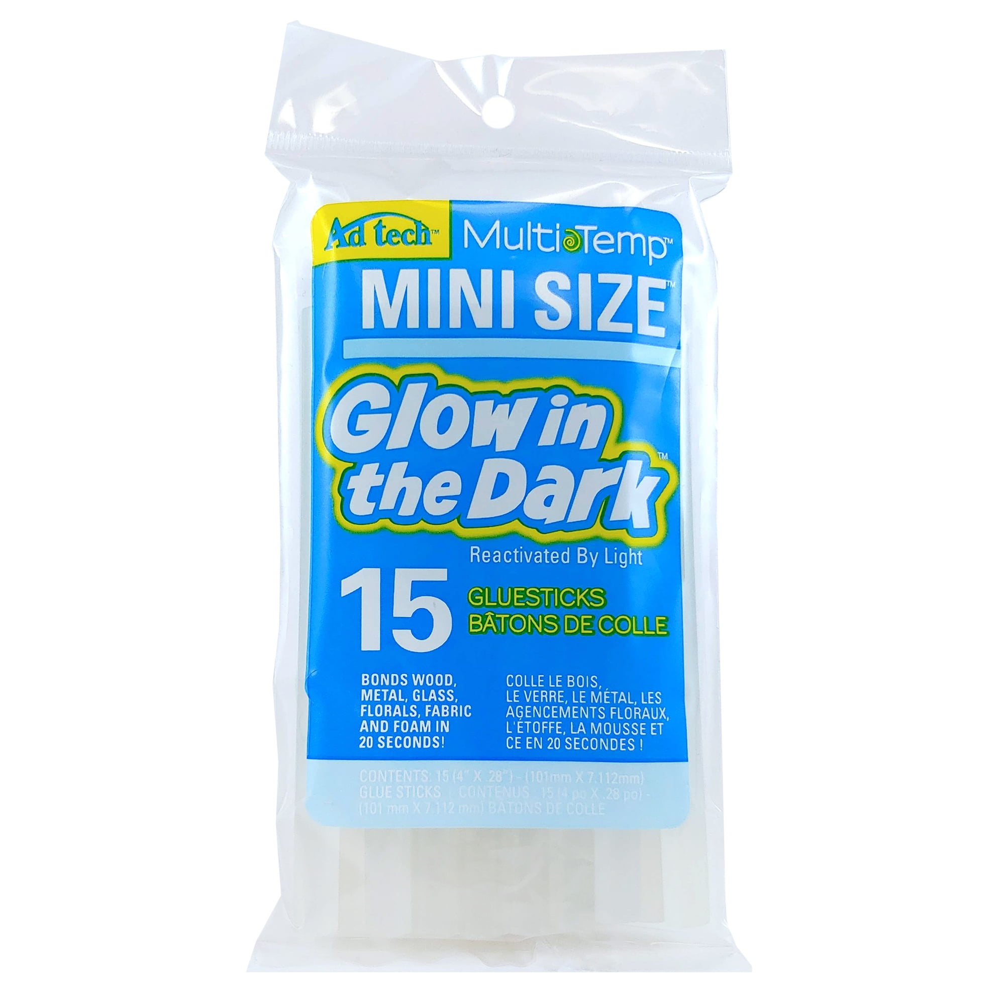 AdTech Glow In The Dark Mini Hot Glue Sticks, Clear - 15 count