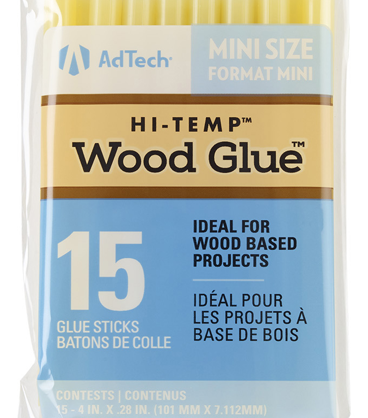 AdTech High Temperature Wood Glue Hot Gun Sticks, Mini Size 4 x .28, 15  Sticks, Clear