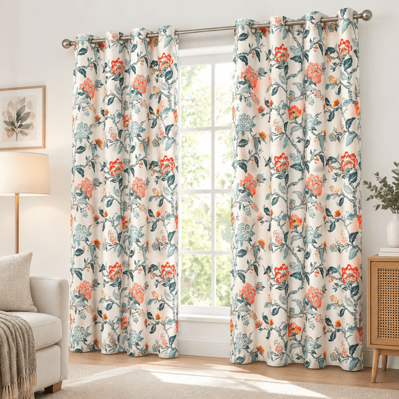 Ada Flbotanical Print Flower Leaf Lined Thermalulated Room Darkening ...