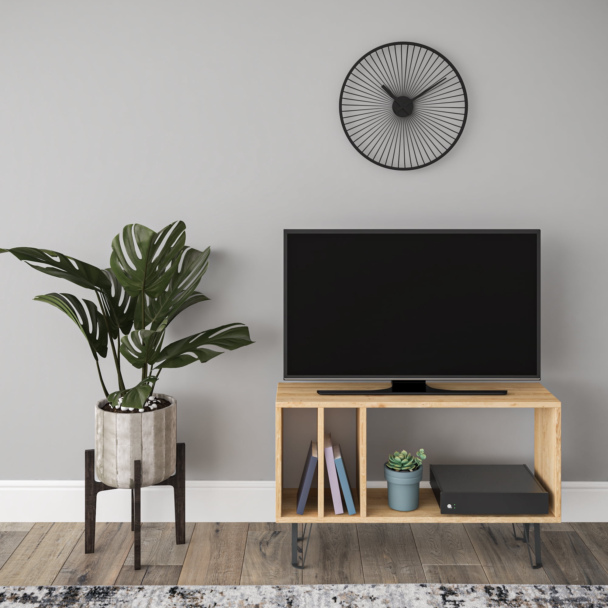 Ada Home Décor 1 Tier Open Shelf TV Stand for TVs up to 43", White Oak