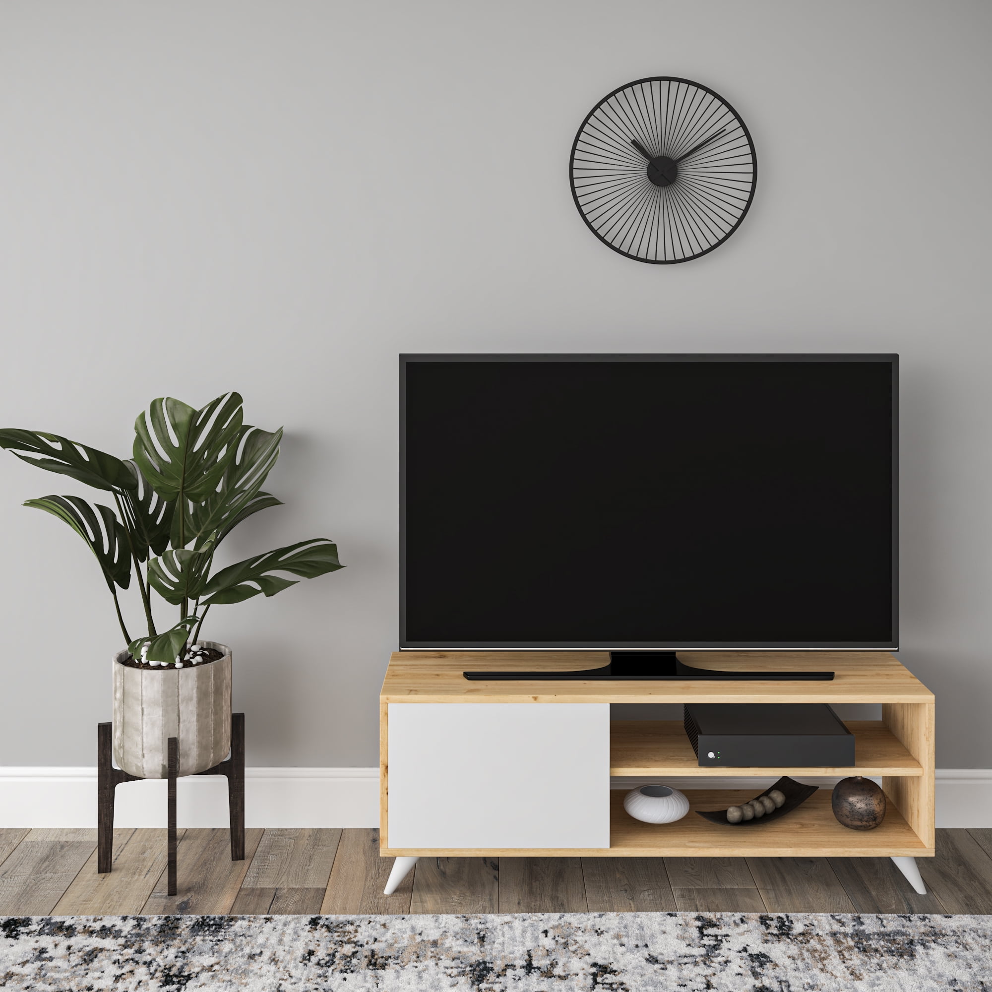 Ada Home Décor 2 Tier Venga TV Stand with Doors for TVs up to 53", White Oak