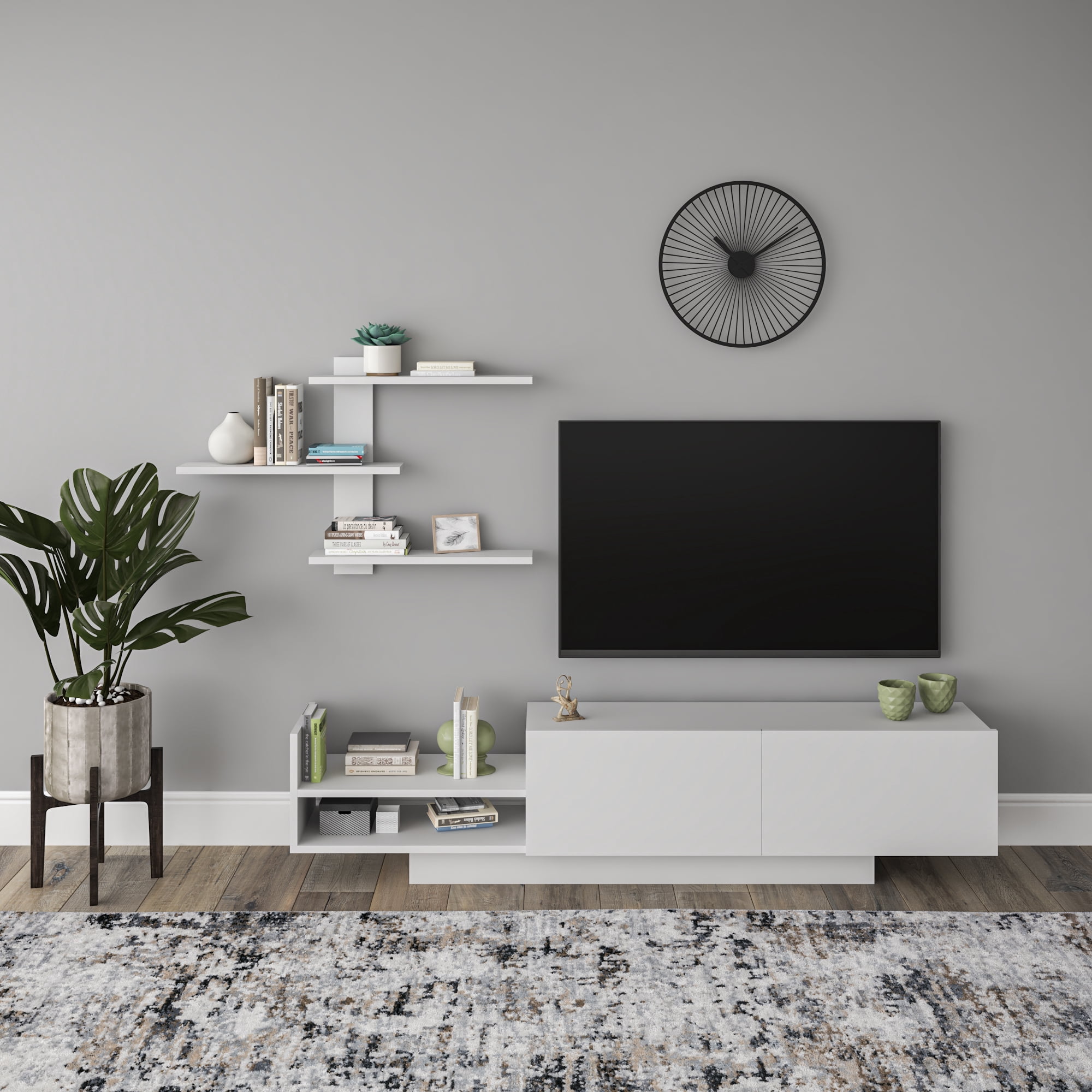 Ada Home Décor 4 Tier Rutter TV Stand with Doors for TVs up to 53", White