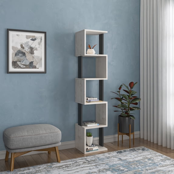 Ada Home Decor 5 Shelf Bookcase Multiple Tier Open Corner Shelf Modern Book Shelves, Ancient White