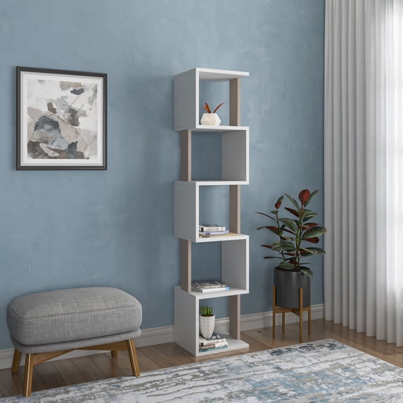 Ada Home Decor 5 Shelf Bookcase Multiple Tier Open Corner Shelf Narrow Book Shelves, White