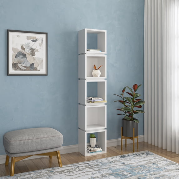 Ada Home Decor 5 Shelf Bookcase Multiple Tier Open Corner Shelf Narrow Book Shelves, White