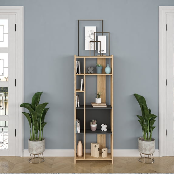 Ada Home Decor Abis 4 Tier Bookcase, Anthracite/Oak