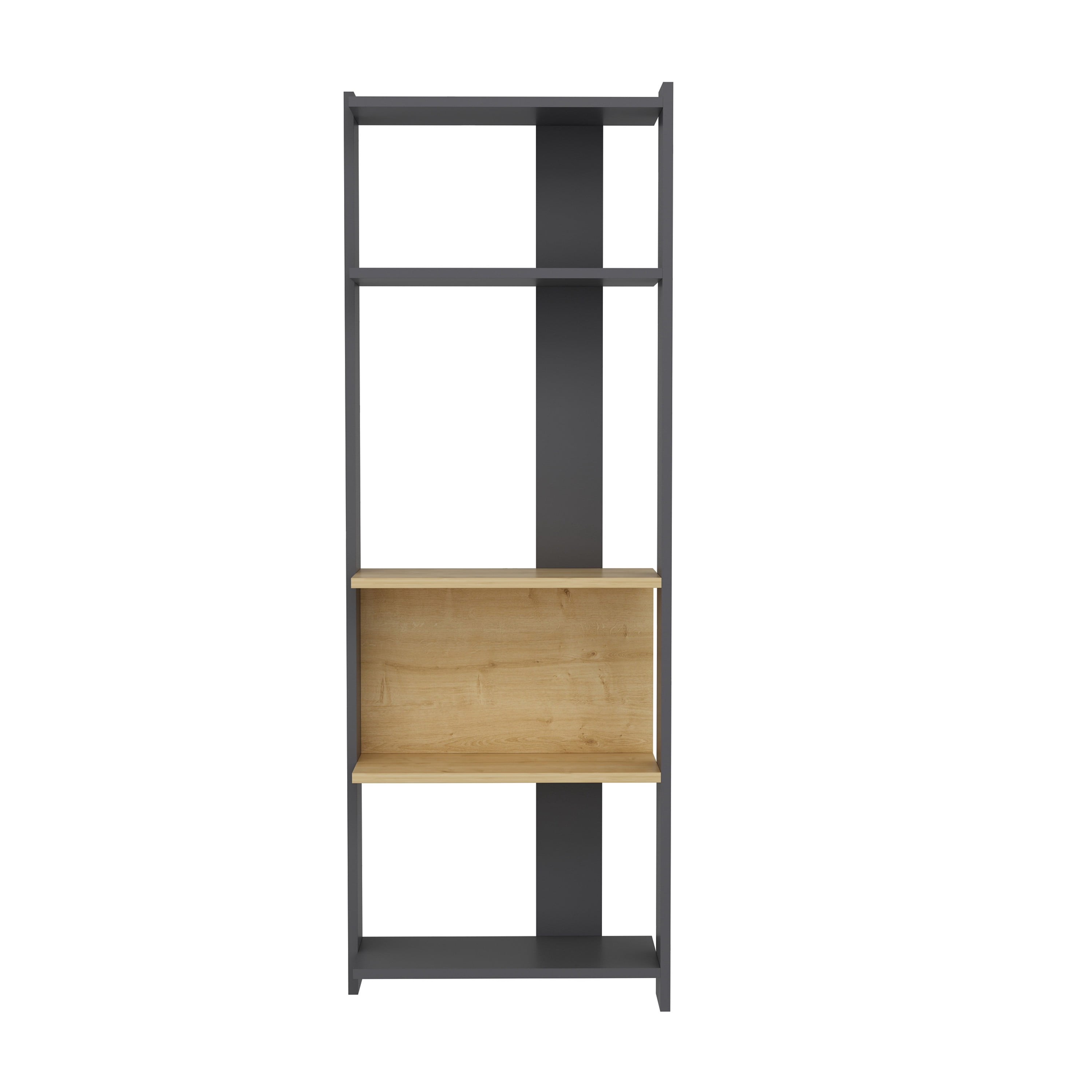 Ada Home Decor Abis 4 Tier Open Shelf Narrow Modern Bookcase, Anthracite/Oak