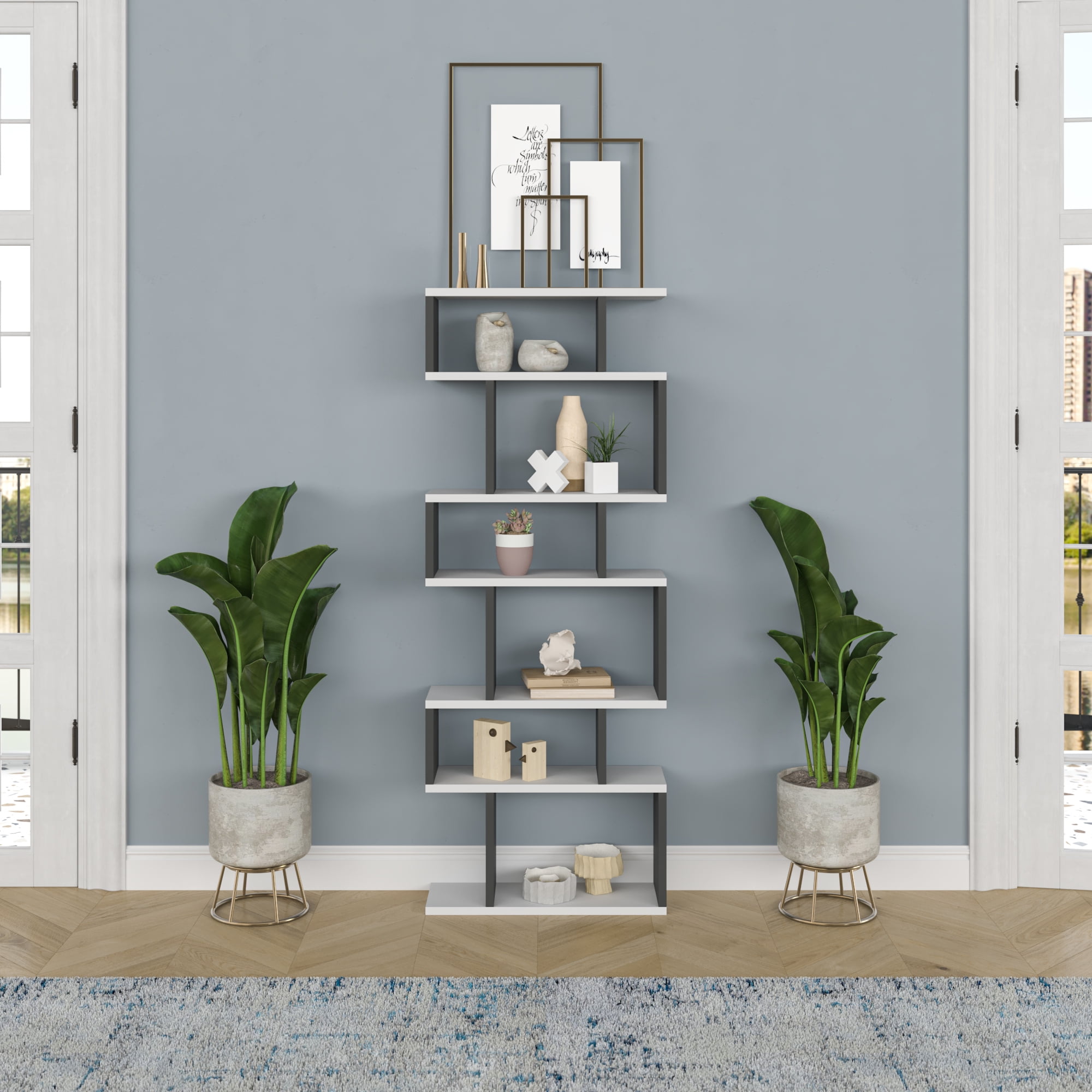 Ada Home Decor Bates Multiple Tier Open Shelf Cube Bookcase, Anthracite/White