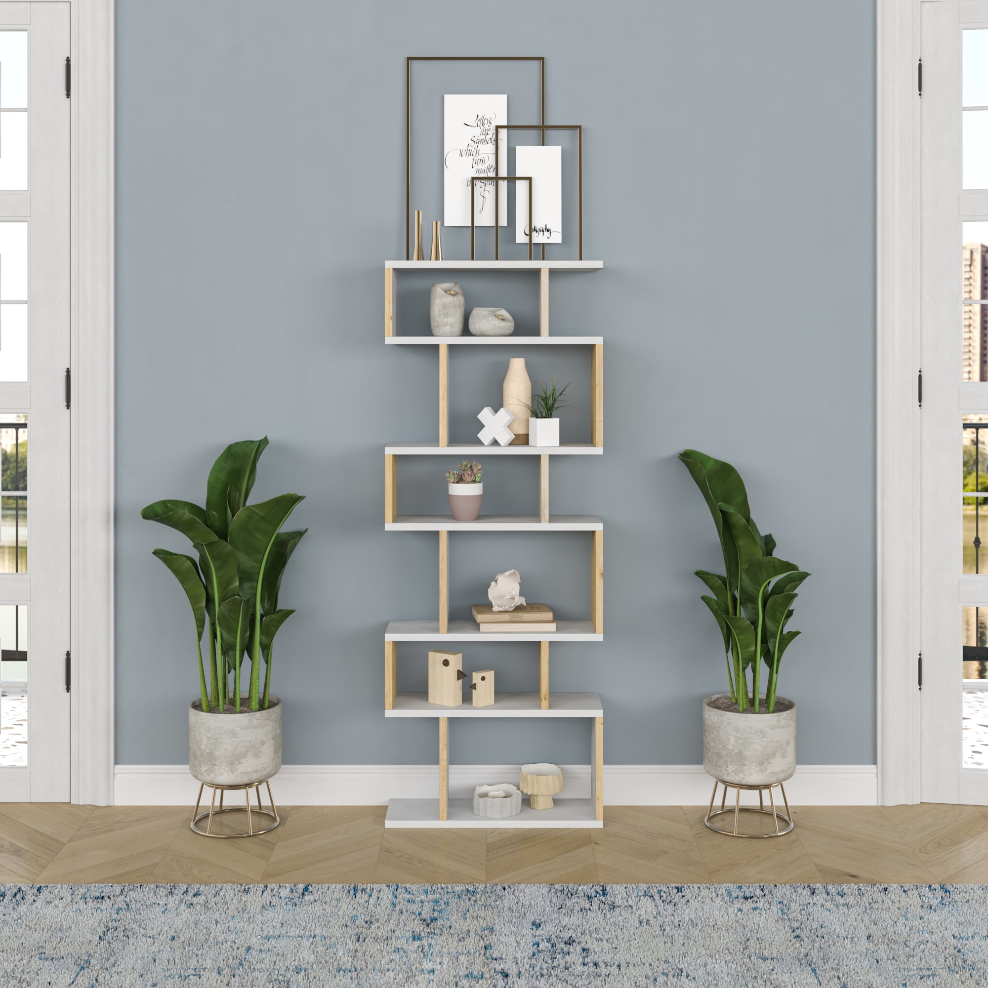 Ada Home Decor Bates Multiple Tier Open Shelf Cube Bookcase, Oak/White