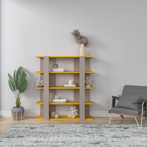 Ada Home Decor Beecroft 4 Tier Bookcase, Mocha/Mustard