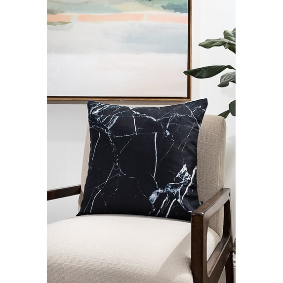 Ada Home Decor Decorative Square Throw Pillow, 18" x 18", Black Marble Printed