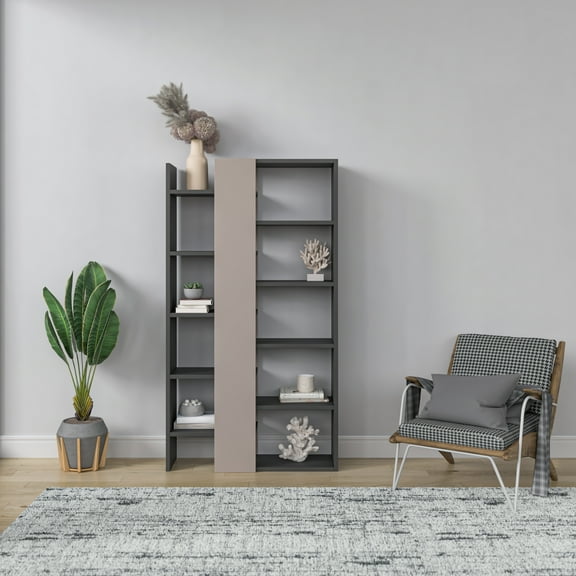 Ada Home Decor Boise Multiple Tier Open Shelf Modern Bookcase, Anthracite/Light Mocha
