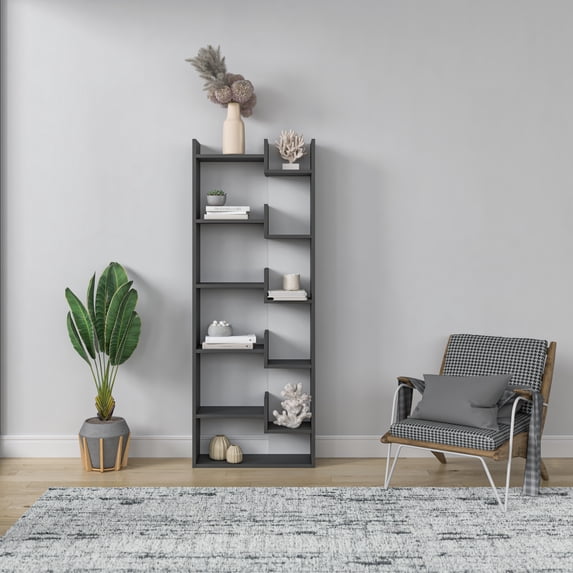 Ada Home Decor Bonaparte Multiple Tier Open Shelf Modern Bookcase, Anthracite/White