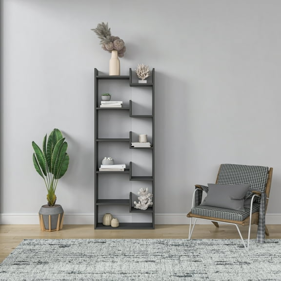 Ada Home Decor Bonaparte Multiple Tier Open Shelf Modern Bookcase, Anthracite/White