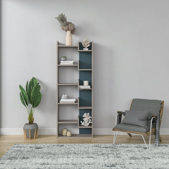 Ada Home Decor Bonaparte Multiple Tier Open Shelf Modern Bookcase, Light Mocha/Turquoise