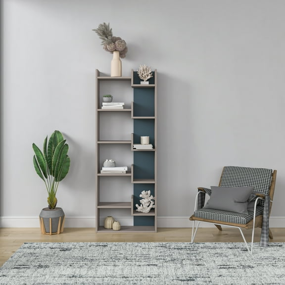 Ada Home Decor Bonaparte Multiple Tier Open Shelf Modern Bookcase, Light Mocha/Turquoise