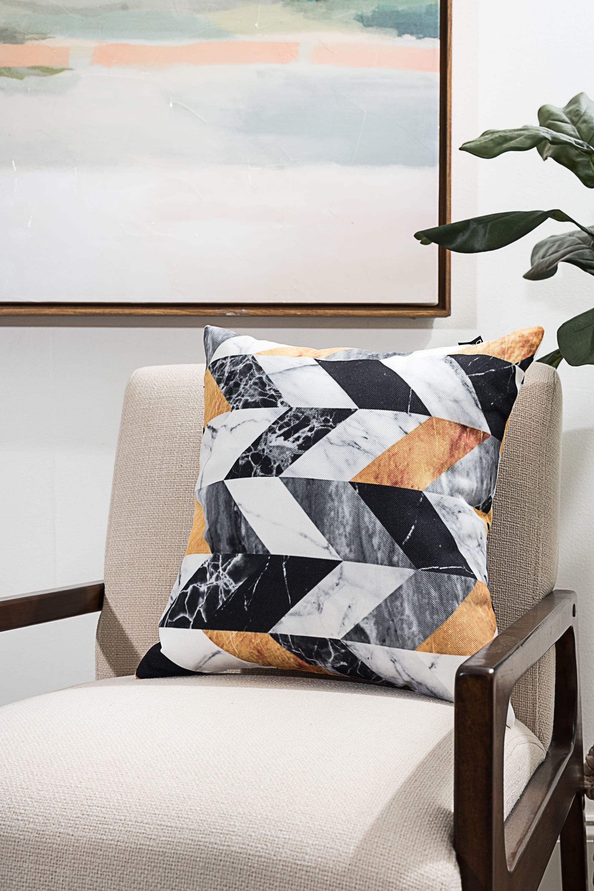 Ada Home Decor Decorative Square Throw Pillow 16" x 16", Marble Chevron Printed