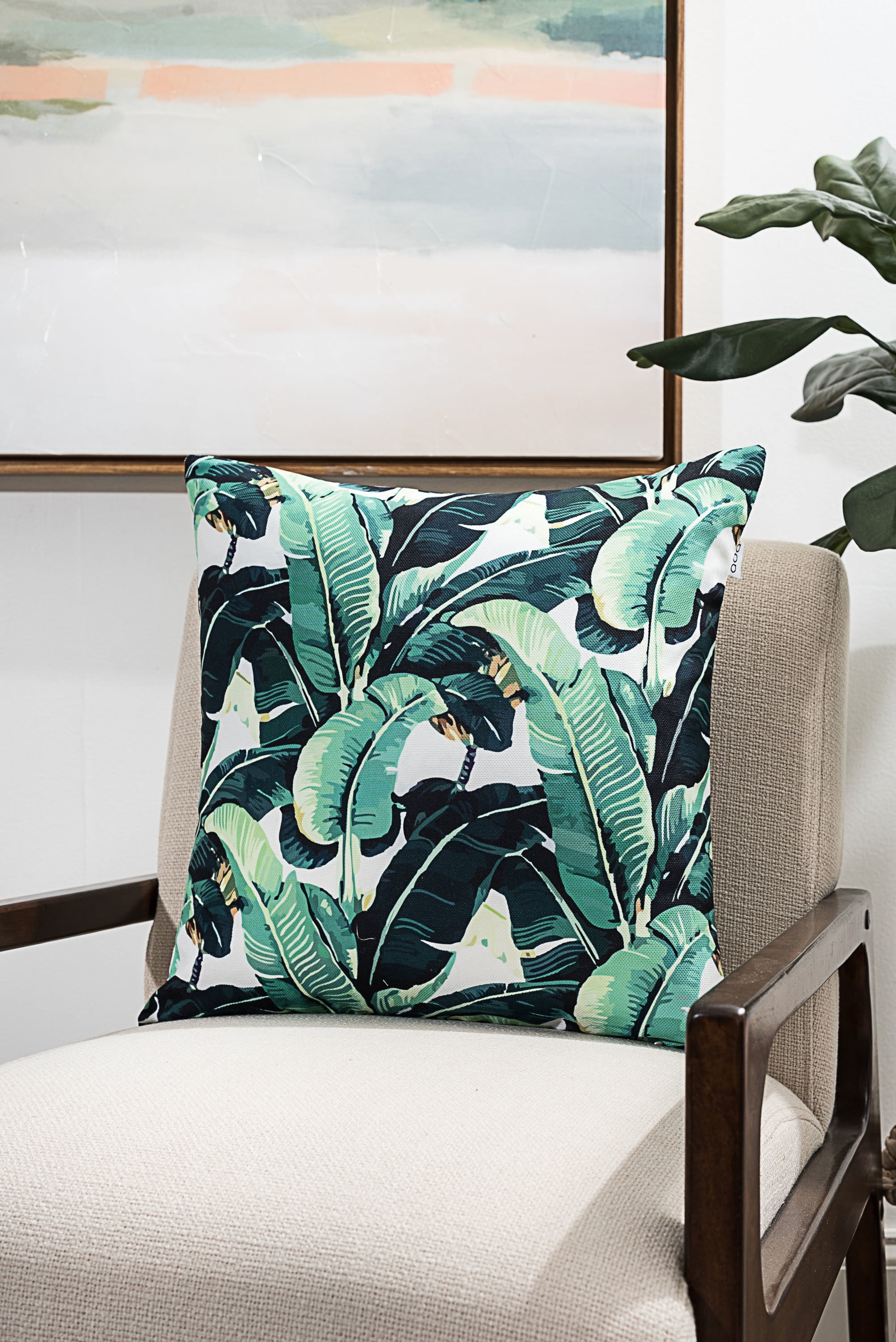 Ada Home Decor Decorative Square Throw Pillow, 18" x 18", Greenery Printed
