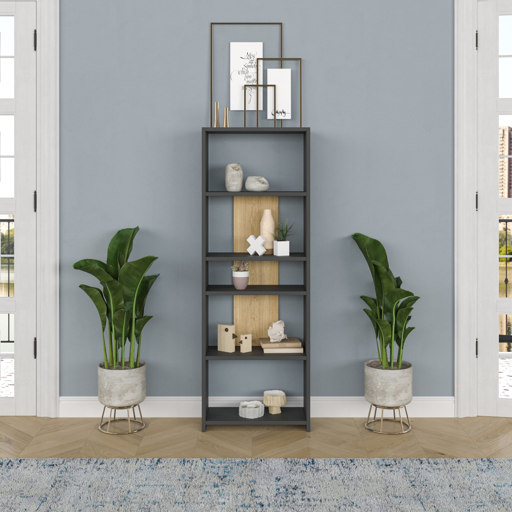 Ada Home Decor Diosp Multiple Tier Bookcase, Anthracite/Oak