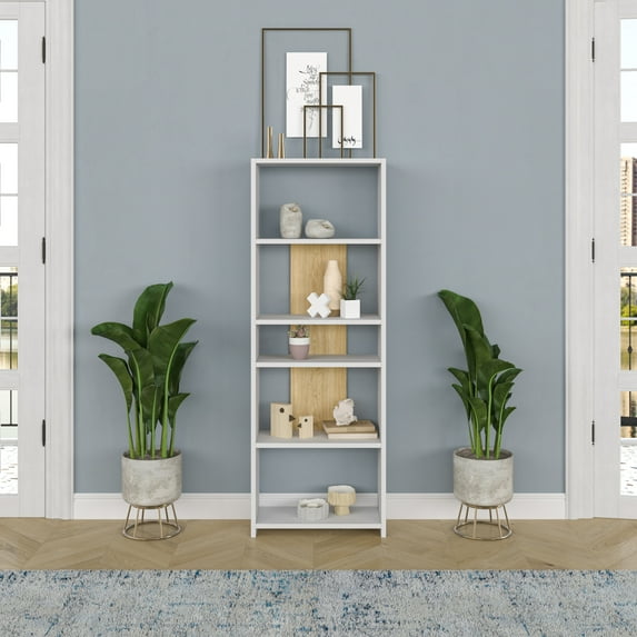 Ada Home Decor Diosp Multiple Tier Open Shelf Modern Bookcase, Oak/White