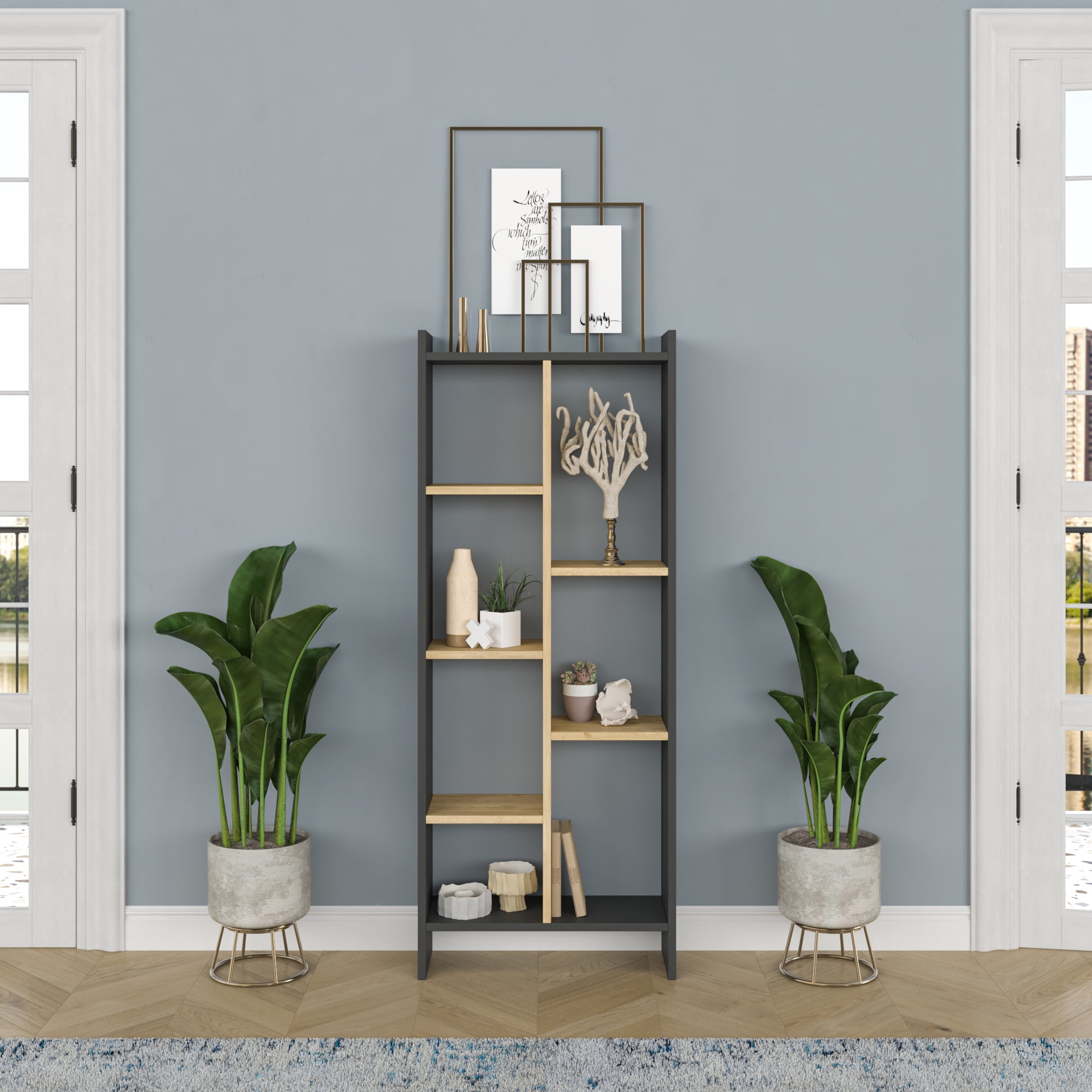 Ada Home Decor Eden 4 Tier Bookcase, Anthracite/Oak