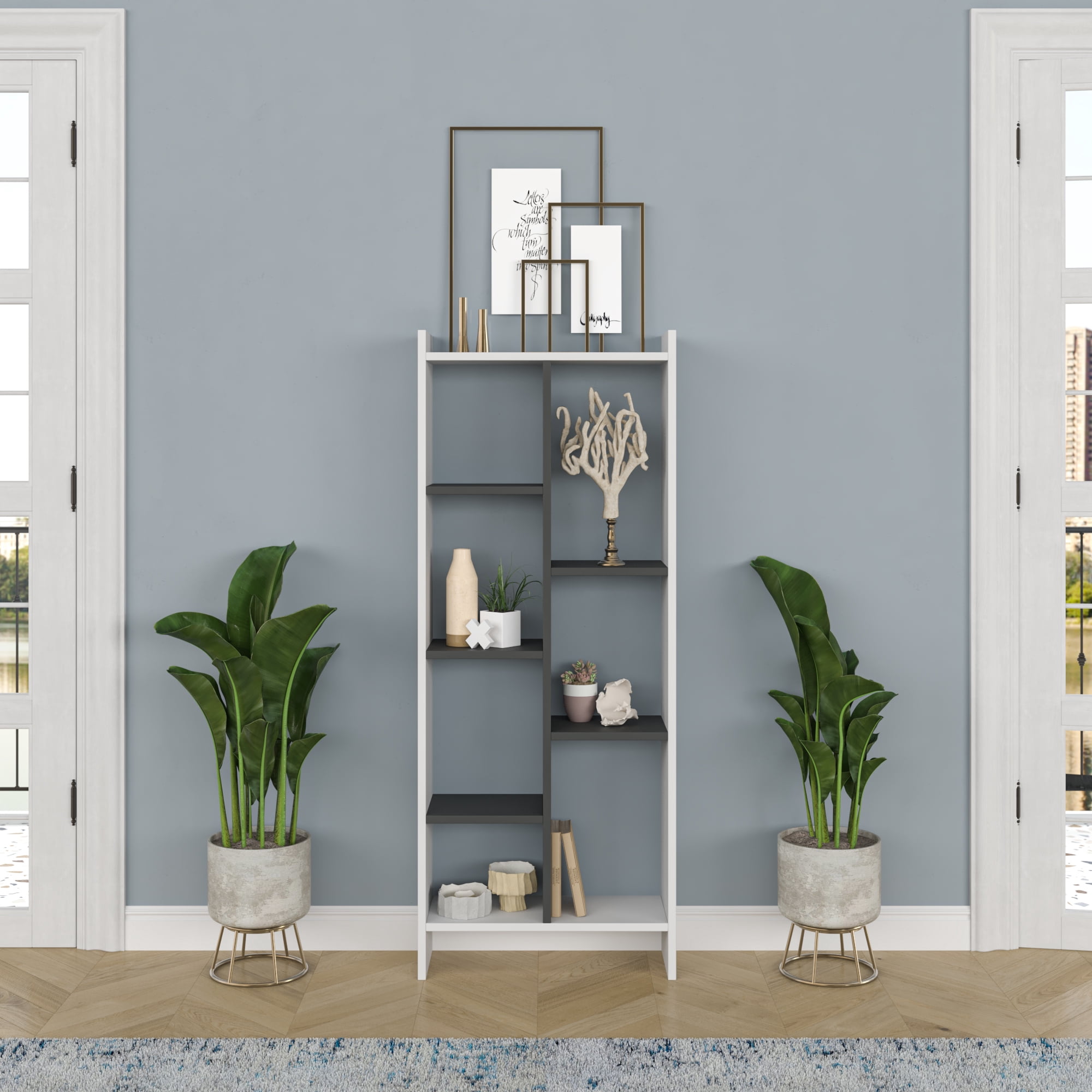 Ada Home Decor Eden 4 Tier Open Shelf Modern Bookcase, Anthracite/White