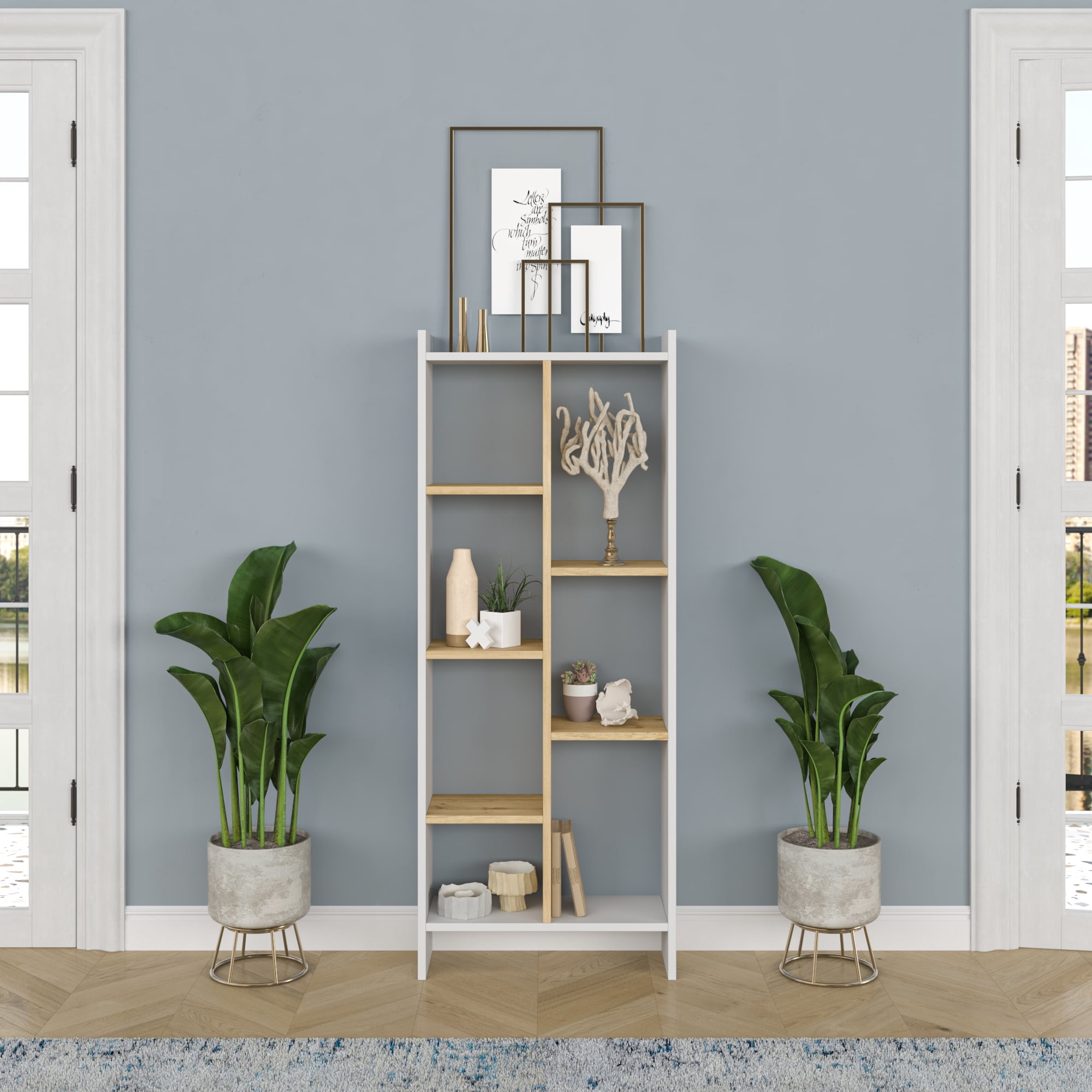 Ada Home Decor Eden 4 Tier Open Shelf Modern Bookcase, Oak/White