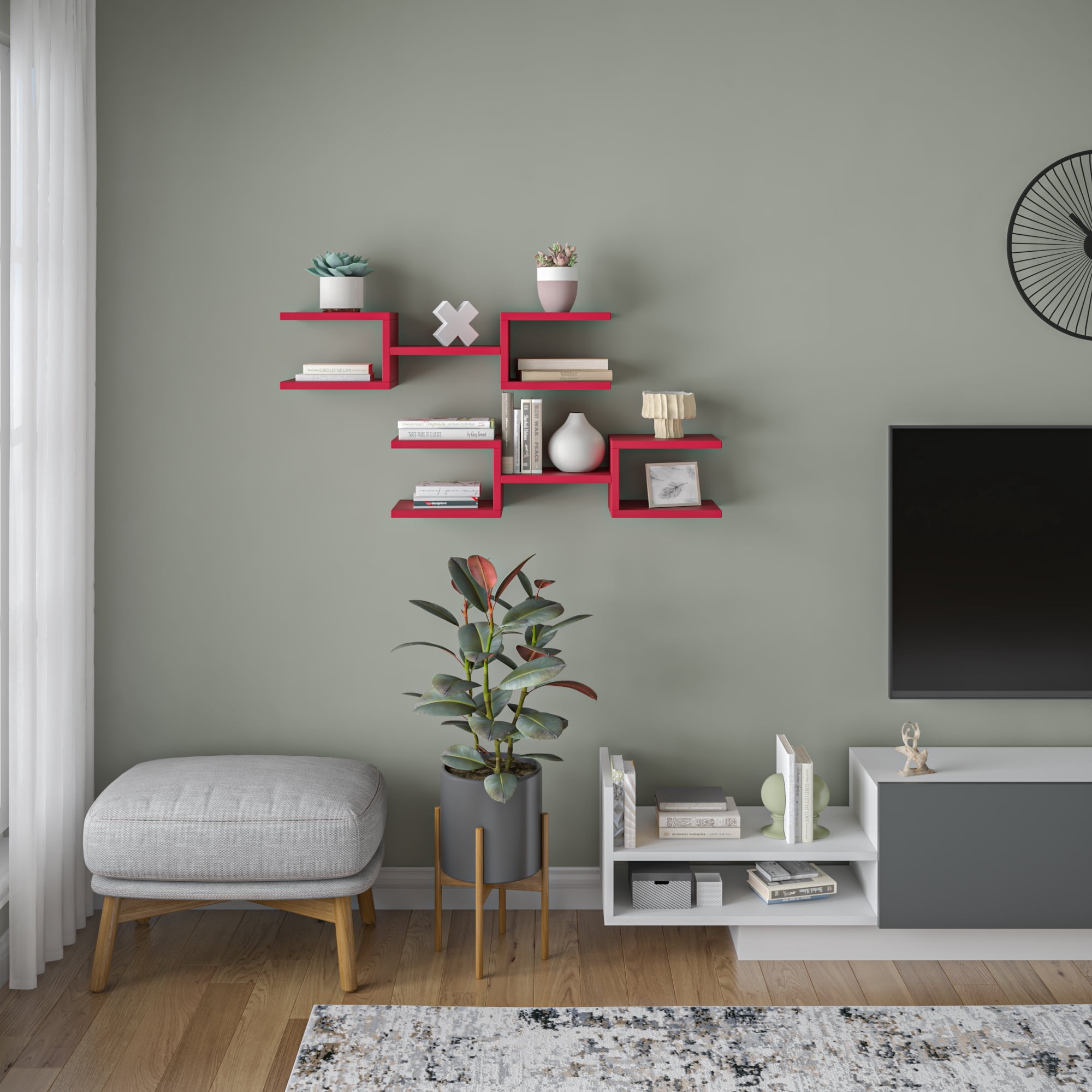 Ada Home Decor Floating Shelves for Wall Storage, 29.53" W x 7.87" D Geometric Wall Shelf Organizer, Modern Shelf for Wall Decor, Burgundy