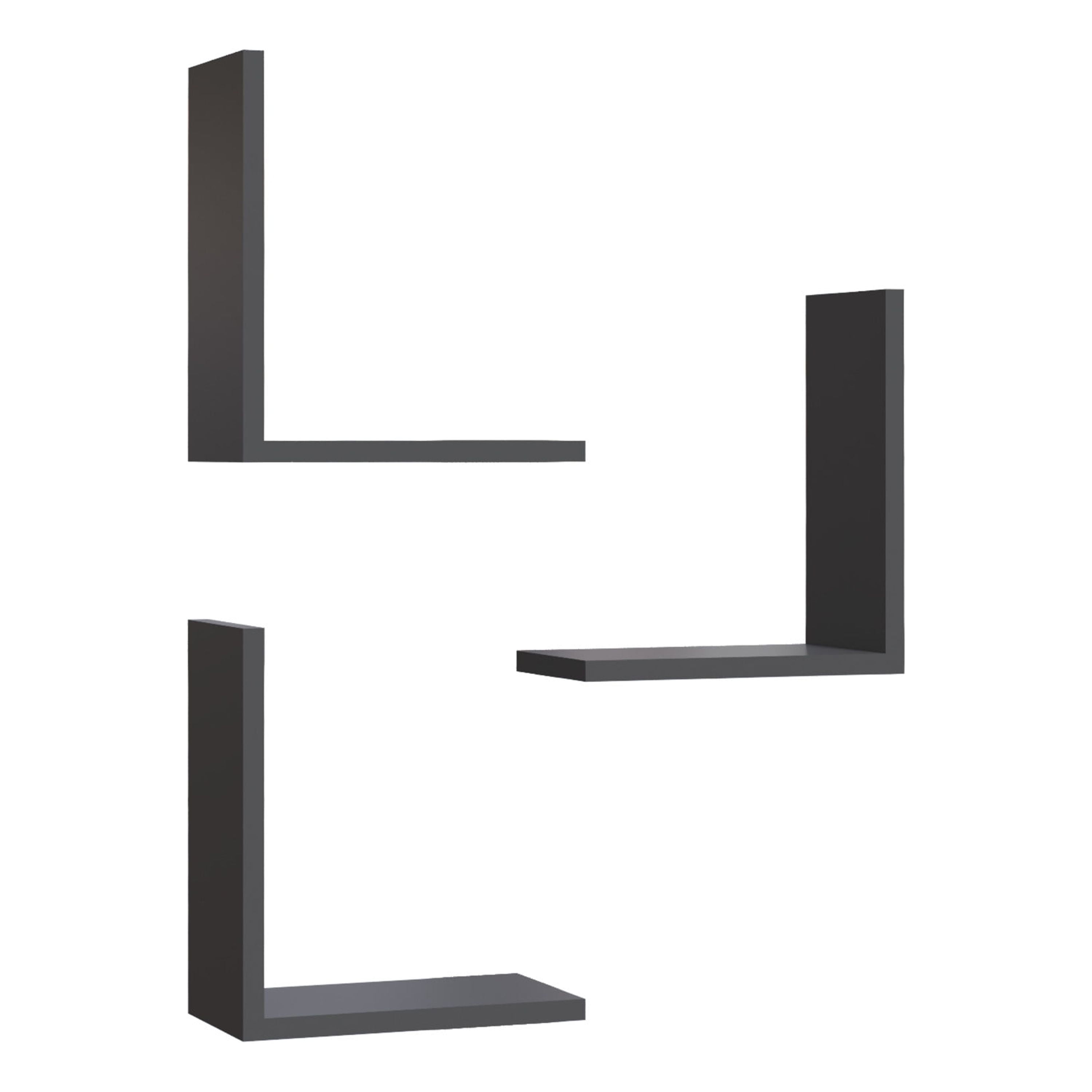 Ada Home Decor Furniture 11.8" 3 Tier Anthracite Wesley Modern Wall Shelf