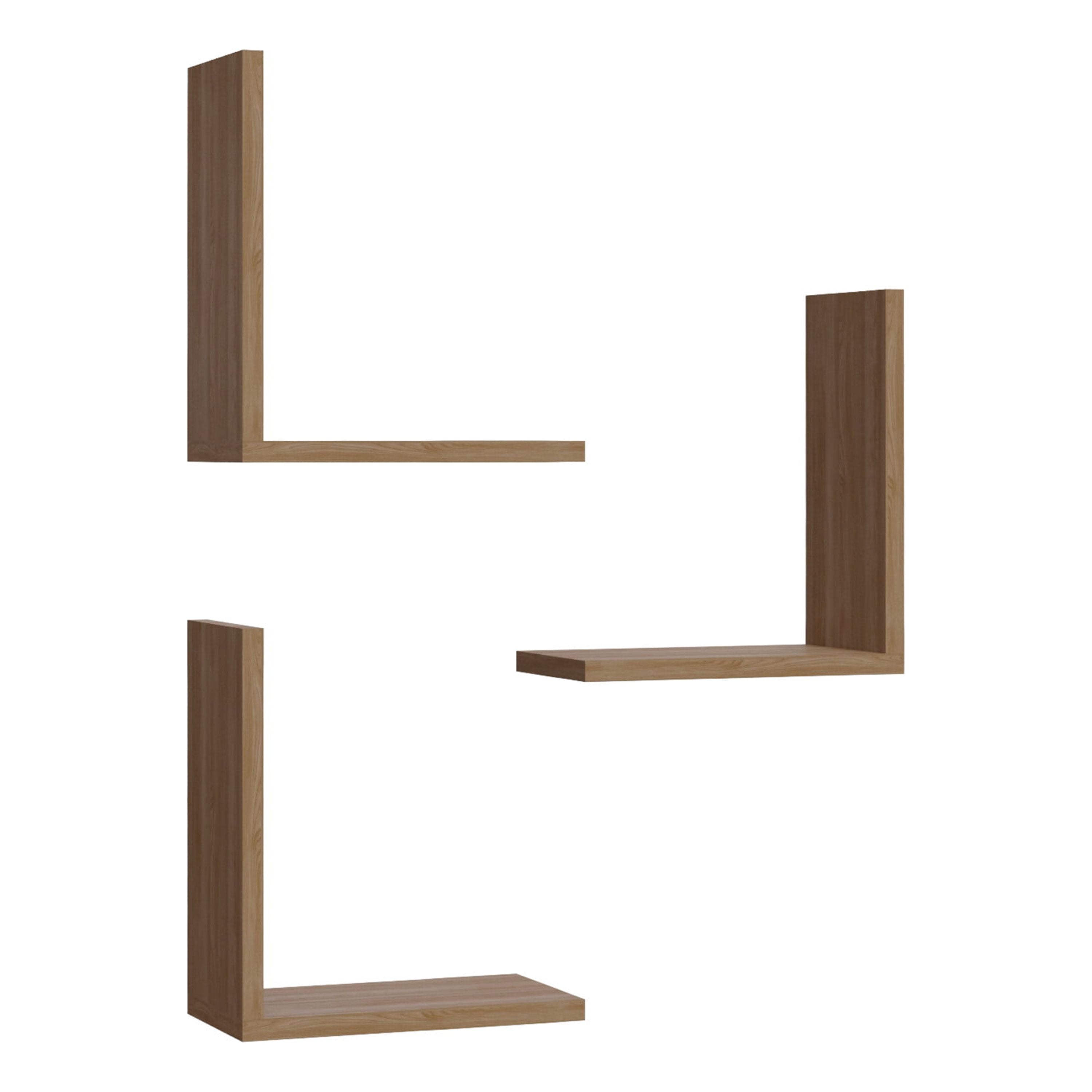 Ada Home Decor Furniture 11.8" 3 Tier Oak Wesley Modern Wall Shelf