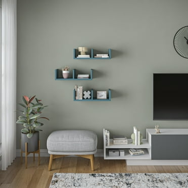 Ada Home Decor Furniture 19.69" 3 Tier Petrol Blue Waller Modern Wall Shelf