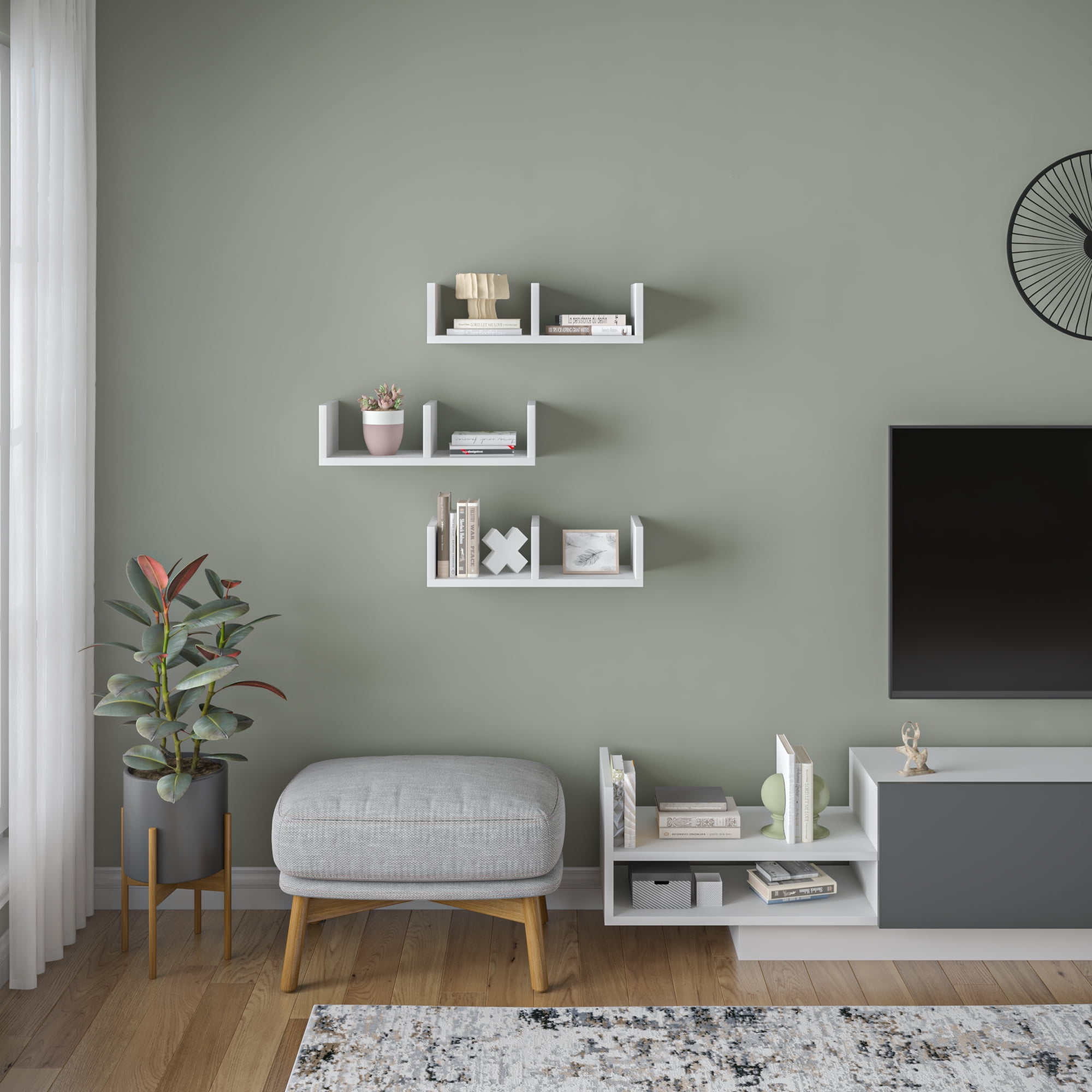 Ada Home Decor Furniture 19.69" 3 Tier White Waller Modern Wall Shelf