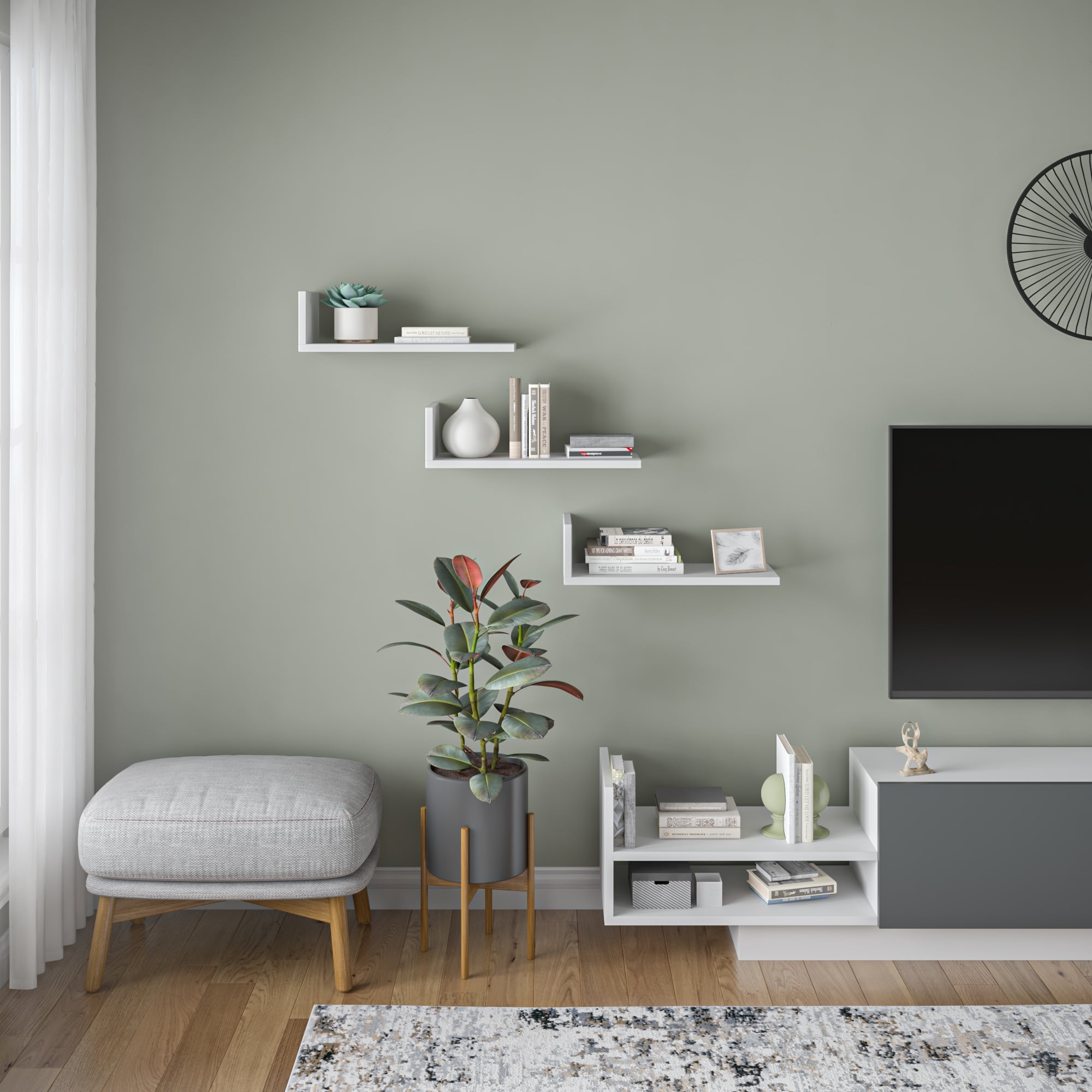 Ada Home Decor Furniture 19.69" 3 Tier White Washburn Modern Wall Shelf