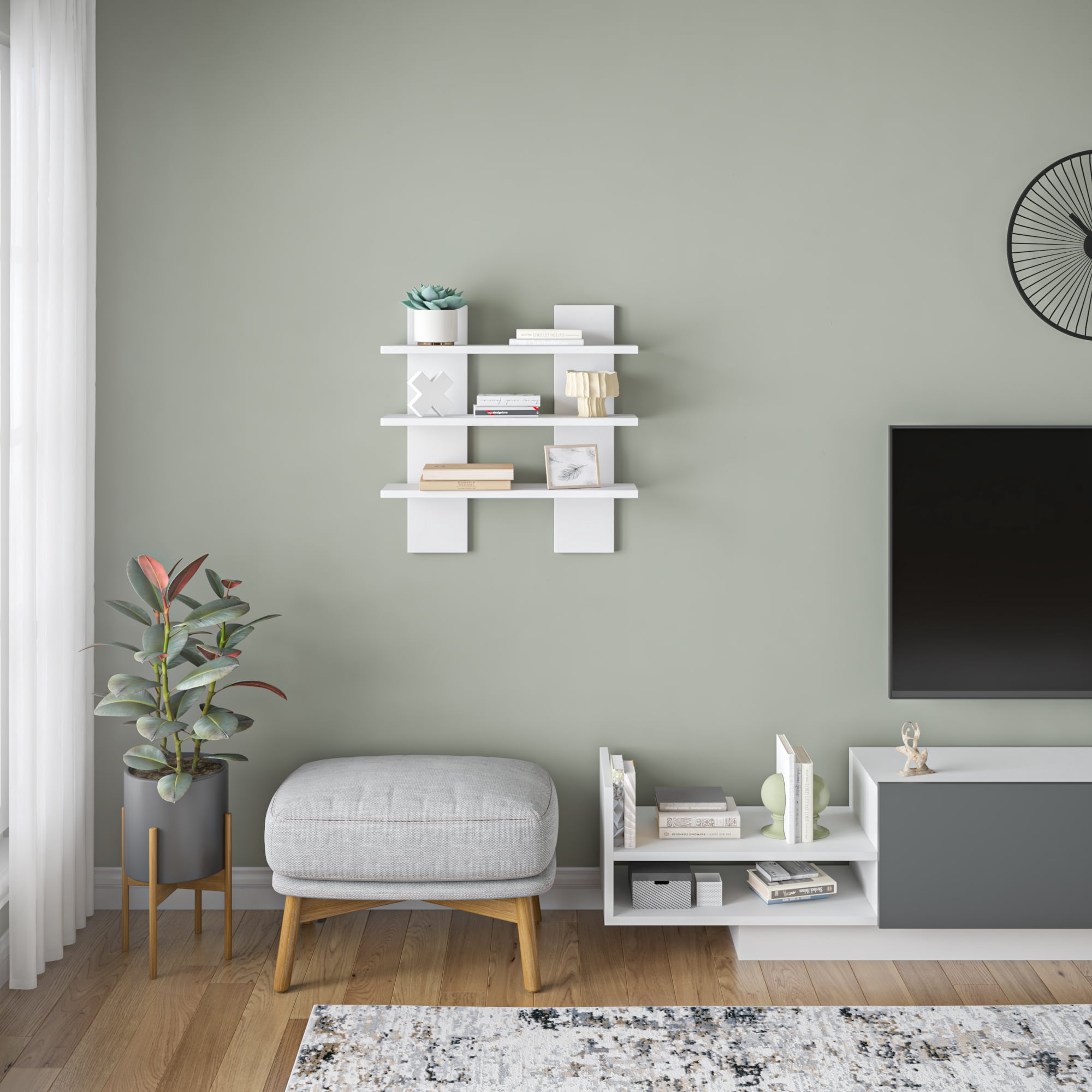 Ada Home Decor Furniture 19.7" 3 Tier White Waco Modern Wall Shelf