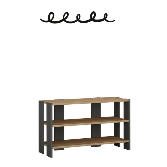 Ada Home Decor Furniture 2 Tier 8 Pair Oak Anthracite Riley Modern Shoe Rack